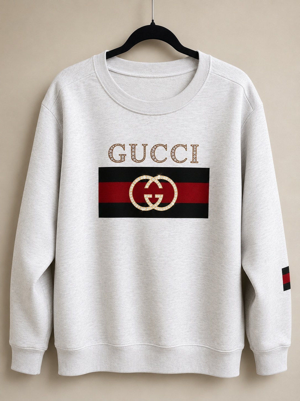 Gucci Light Gray Sweatshirt with Red & Black Web Stripe
